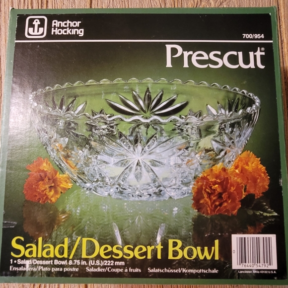 Anchor Hocking Prescut Clear 8.75" Round Salad/Dessert Bowl w/ Original Box - Picture 1 of 5